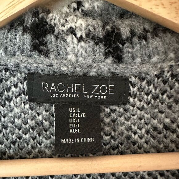 Rachel Zoe Double Breasted Plaid Fleece Grey Cardigan Jacket Size L - Picture 2 of 6